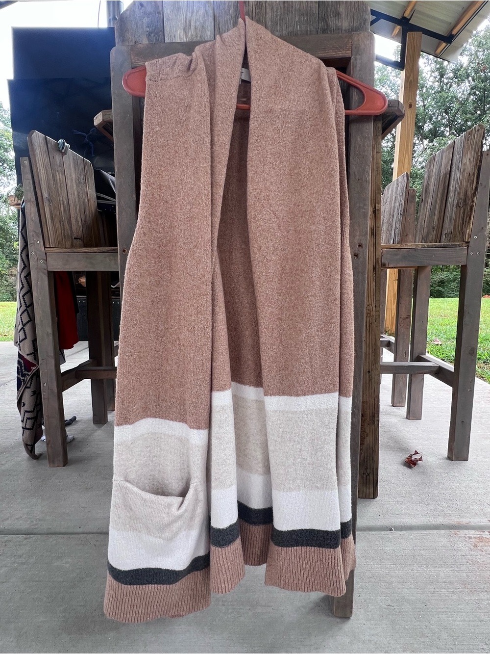 LOFT Tan, Cream & Black Striped Open-Front Throw Vest